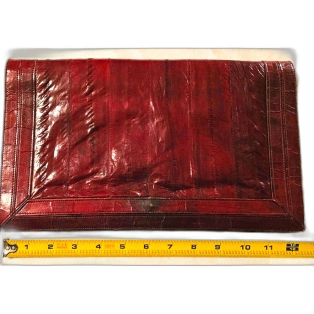 Eel Skin Leather Shoulder Bag Clutch Burgundy Red Wine Maroon Vintage 1960s - Picture 6 of 11